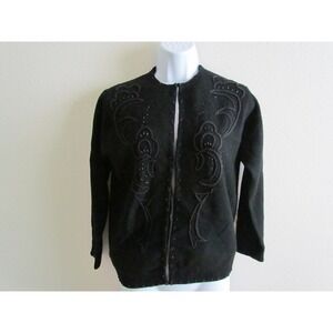 Imperial Beaded Cardigan Sweater Medium Black Vintage Lambswool Angora Hong Kong
